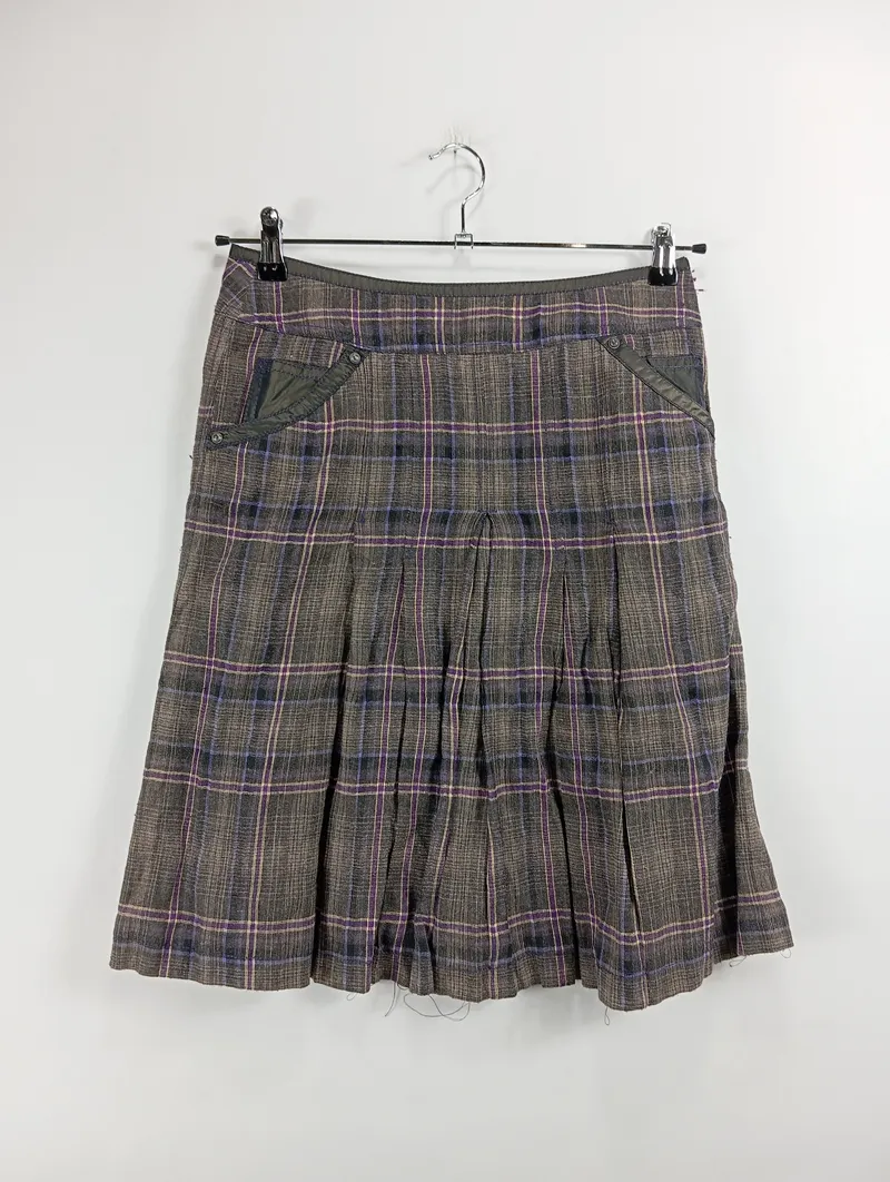 Apanage Damen Faltenrock Midirock Kariert Grau Gr. 36 Wolle 2
