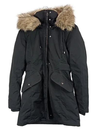 ZARA Damen Parka Gr. S schwarz Fellkapuze Winterjacke gefüttert