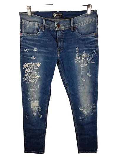 Pepe Jeans London Andy Warhol Damen Destroyed Jeans Print Blau W30 L28