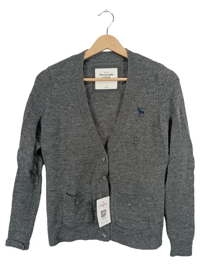 Abercrombie & Fitch Strickjacke Damen Gr. M Grau Wolle Cardigan