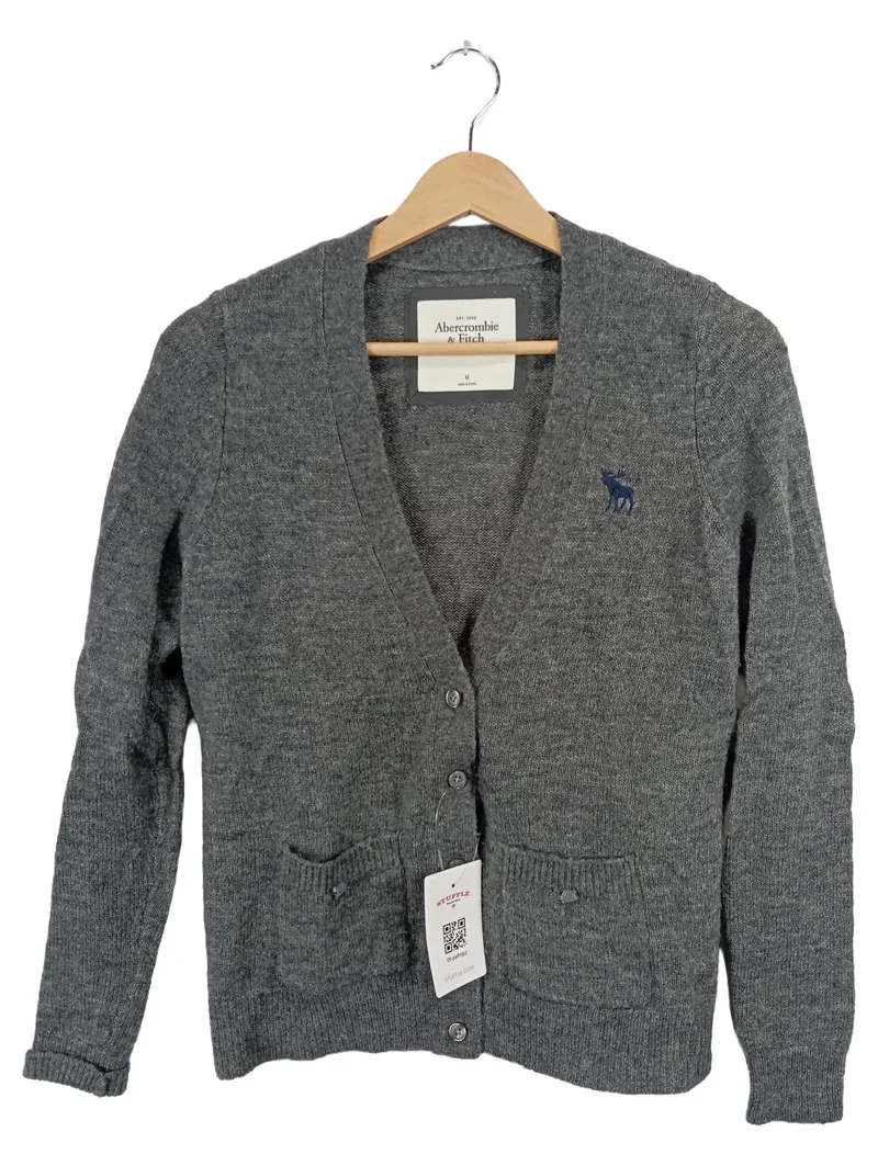 Abercrombie & Fitch Strickjacke Damen Gr. M Grau Wolle Cardigan 2