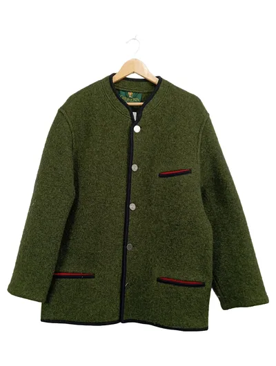 Giesswein Trachtenjanker Herren Gr. 56 Grün Wolle Made in Austria
