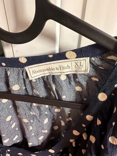 Abercrombie & Fitch Bluse Damen XL Punkte Blau Viskose Boho