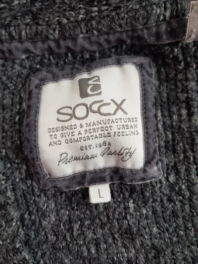 SOCCX Damen Strickjacke Gr. 40 L Grau Meliert Kapuze Tunnelzug