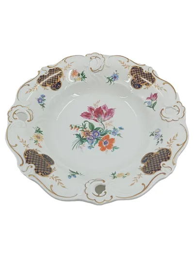 Weimar Porzellan Servierteller Blumenmuster Kobalt Gold 26cm Thüringen
