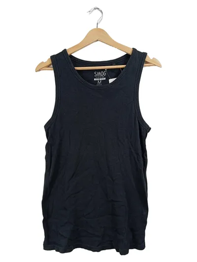Smog Clothing Herren Unterhemd Tank Top Slim Fit Größe M Schwarz Rippstrick