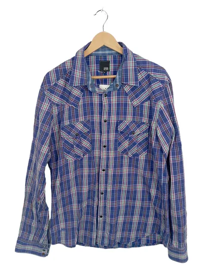 Jack & Jones Herren Freizeithemd Kariert Western Stil Langarm Blau Gr. XL