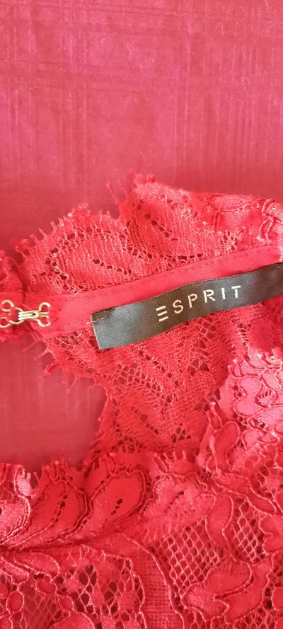 Esprit Spitzenkleid Damen Gr. 34 Rot Elegant Festlich Minikleid