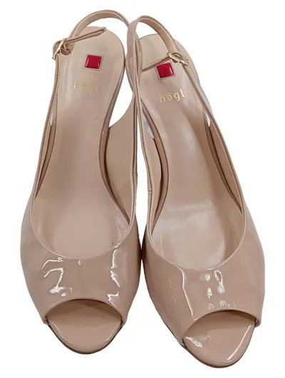 Högl Slingback Pumps Damen Lackleder Beige Peep-Toe Gr. 40 Elegant