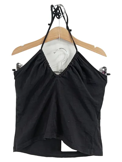 Monki Damen Neckholder Crop Top Schwarz Gr. S Halter Baumwolle