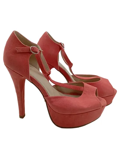 Even&Odd Damen Plateausandalen T-Strap Peep-Toe Gr. 37 Rosa Wildleder