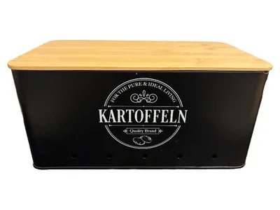 IDEALTASTIC Brotkasten Metall Holz Schriftzug Schwarz 33cm Modern