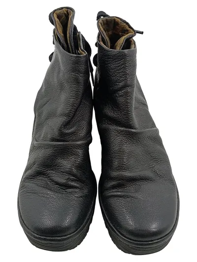 Fly London Yogi Damen Stiefelette Schwarz Leder Keilabsatz Gr. 36
