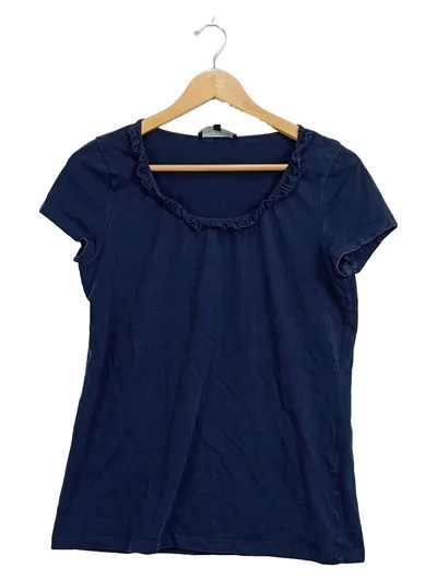 Jones York Damen T-Shirt Blau Gr. 40, L Rüschenkragen Kurzarm