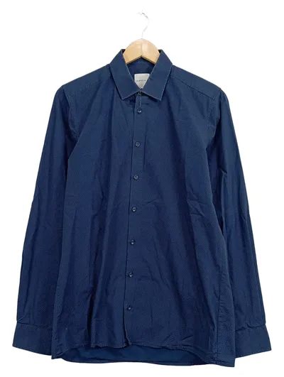 Jupiter Business Hemd Herren Blau Gepunktet Gr. M Langarm Baumwolle