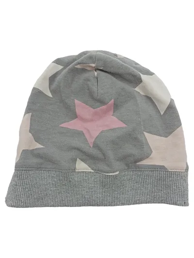 Wollhuhn Kinder Mütze Beanie Sterne Grau Rosa Jersey Baumwolle