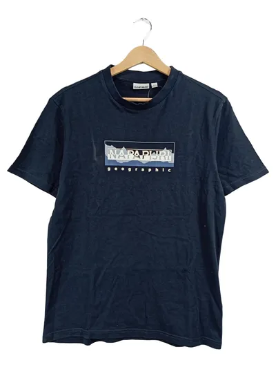 Napapijri Herren T-Shirt Geographic Blau Gr. S Kurzarm Logo Print