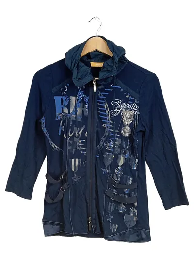BiBA Damen Jacke Gr. S Blau Grafik Print Kapuze Reißverschluss