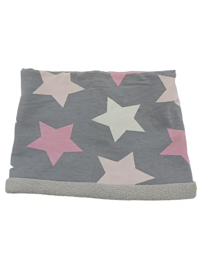 Wollhuhn Schlupfschal Kinder Sterne Grau Rosa Fleece Innenfutter