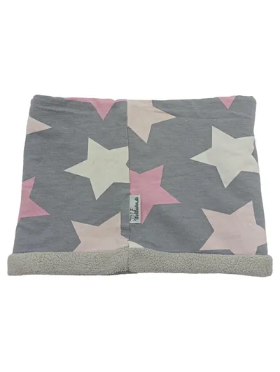 Wollhuhn Schlupfschal Kinder Sterne Grau Rosa Fleece Innenfutter