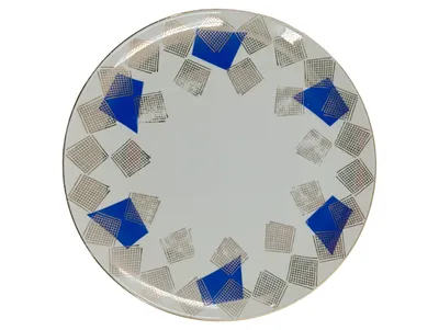 Rieber Bavaria Essteller Porzellan Geometrisch Blau Silber Retro 19cm