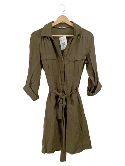 Cache Cache Blusenkleid Damen Gr. 36 Oliv Hemdkleid Safari Gürtel