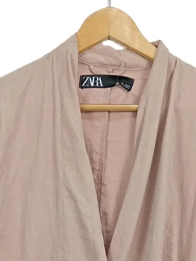 ZARA Damen Übergangsjacke Wasserfallkragen Rosa Gr. L Leichte Jacke