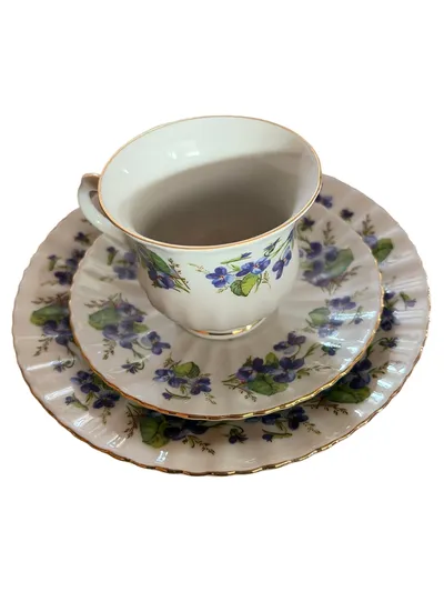 Seltmann Weiden Kaffeeservice Porzellan Weiß Blumenmuster Veilchen 3-teilig