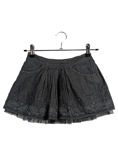 IKKS Kinder Minirock Schwarz Paisley Falten Nieten Spitze Gr. 116 (6 Jahre)