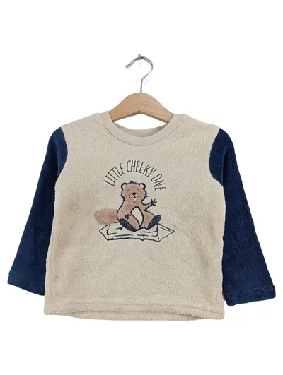 Ergee Kinder Fleecepullover Gr. 80 Beige Biber-Motiv Langarm Casual