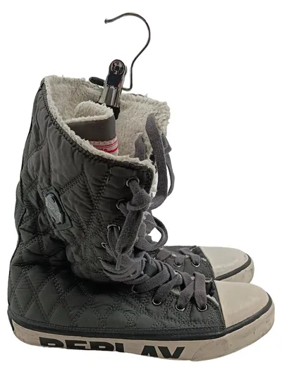 Replay Damen Stiefel High-Top Winter Boot Grau Gr. 38 Gefüttert Schnürung