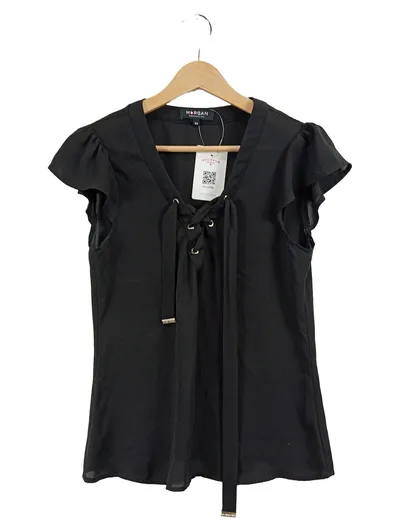 Morgan De Toi Damen Bluse Schwarz Gr. 36 S Rüschen Schnürung Viskose