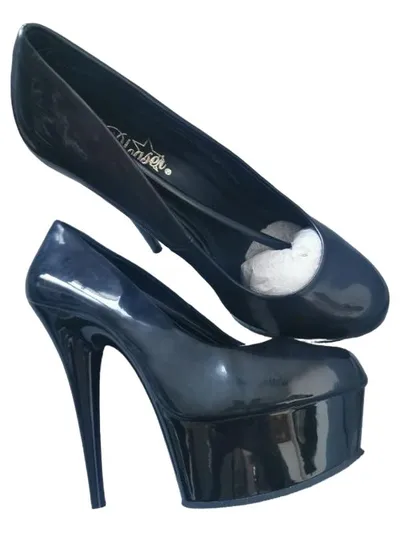 Pleaser Plateau Pumps Damen Gr. 40 Schwarz Lack High Heels 16cm