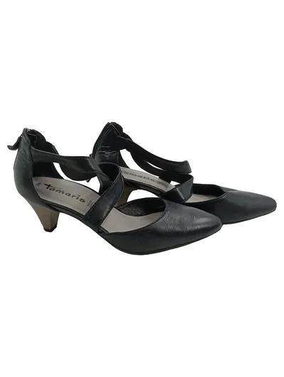 Tamaris Damen Sandaletten Leder Schwarz Gr. 39 Riemchen Absatz Elegant