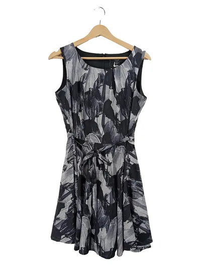 ISKA London Damen Kleid Gr. 40 Grau Schwarz Abstrakt A-Linie Freizeitkleid