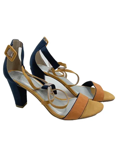 Marco Tozzi Sandaletten Damen Gr. 41 Riemchen Blockabsatz Gelb Orange Blau