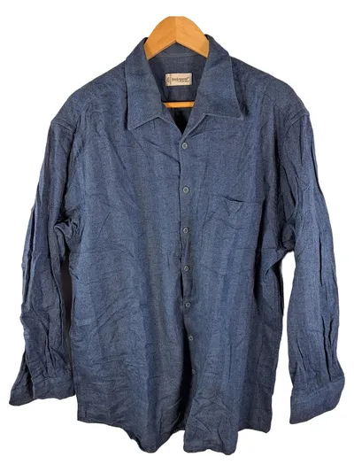 Trelegant Herren Hemd Gr. 43, 44 Blau Fischgrät Retro Langarm Baumwolle