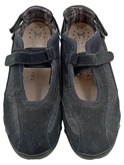 Mephisto Damen Slipper Blau Gr. 37.5 Leder Klettverschluss Komfortabel