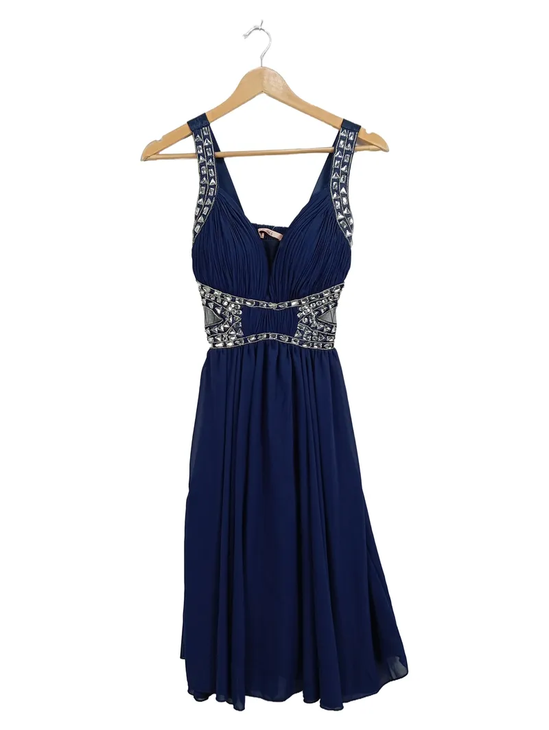 Eva & Lola Abendkleid Damen Gr. 36 S Blau Strasssteine Glamourös Festlich 1