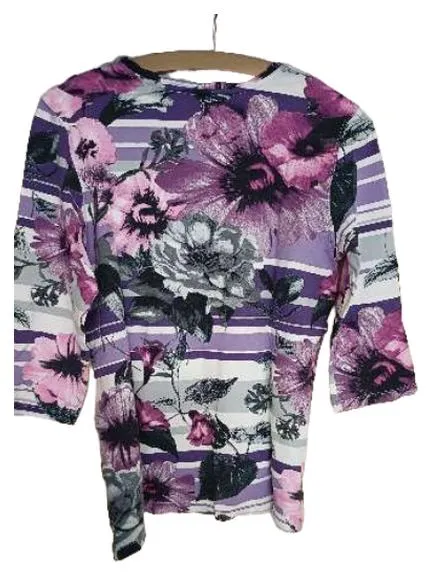 Bicalla Damen Pullover Shirt Lila Blumenmuster Gr. 38 M Viskose 3