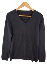 Clarina Damen Pullover Kaschmir Schwarz Gr. 40 L V-Ausschnitt Klassisch 1