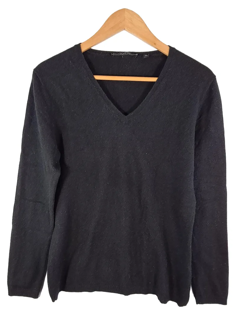 Clarina Damen Pullover Kaschmir Schwarz Gr. 40 L V-Ausschnitt Klassisch 1