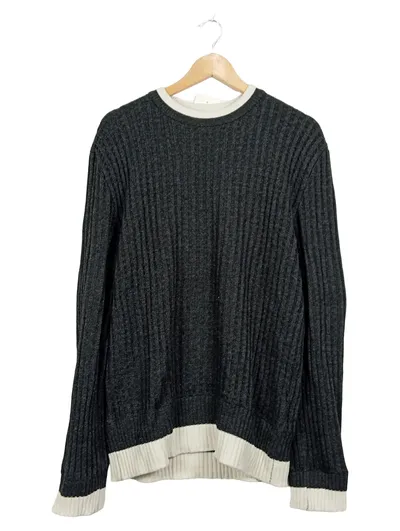 DRYKORN Herren Strickpullover Gr. L Grau Rippstrick Kontrastbündchen