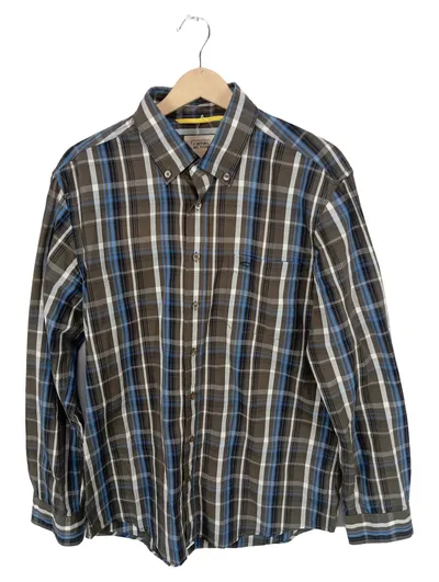 camel active Freizeithemd Herren Gr. M Braun Kariert Langarm Baumwolle