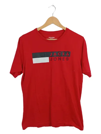 Jack & Jones Herren T-Shirt Logo Print Rot Gr. L Essentials Casual
