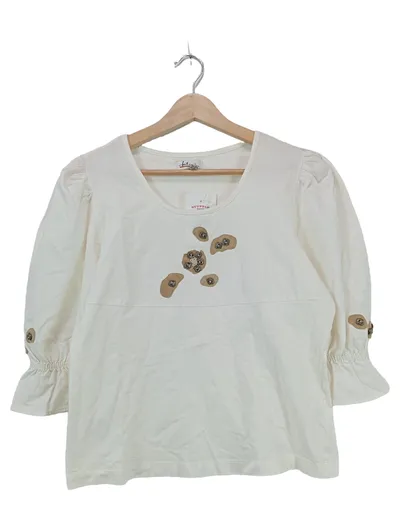 Krüger Feelings Damen Bluse Shirt Applikationen Weiß Gr. 42 XL