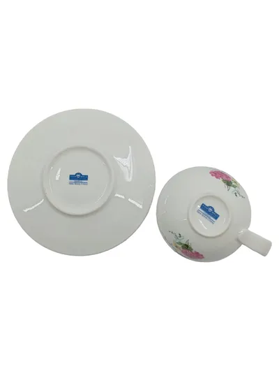 Van Well Kaffeetasse mit Untertasse Blumenmuster New Bone China 250ml