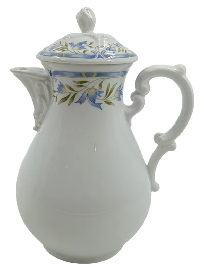 Hutschenreuther Kaffeekanne Porzellan Blumenmuster Weiß Blau 23cm mit Deckel