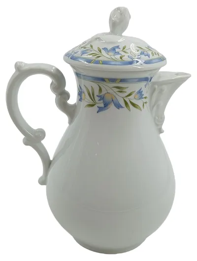 Hutschenreuther Kaffeekanne Porzellan Blumenmuster Weiß Blau 23cm mit Deckel
