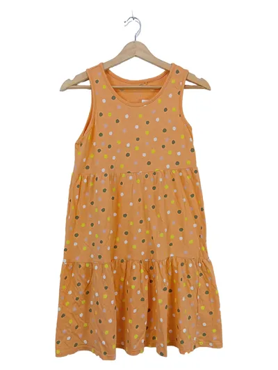 Basic Needs Mädchen Sommerkleid Gr. 160/164 Orange Gepunktet Ärmellos
